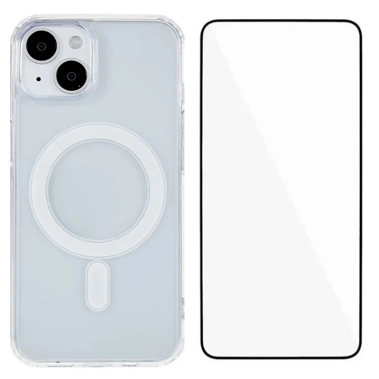 WANLONFENG Série LM Pour iPhone 14 Coque Magnétique Transparente TPU + Acrylique Avec Protection d'Écran (Grand Trou pour Objectif)