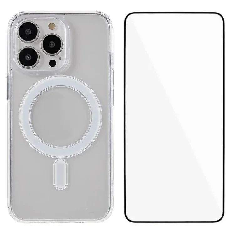 WANLONFENG Série LM Pour iPhone 13 Pro Max Coque Magnétique Transparente TPU + Acrylique avec Film de Protection d'Écran (Grande Ouverture pour Objectif)