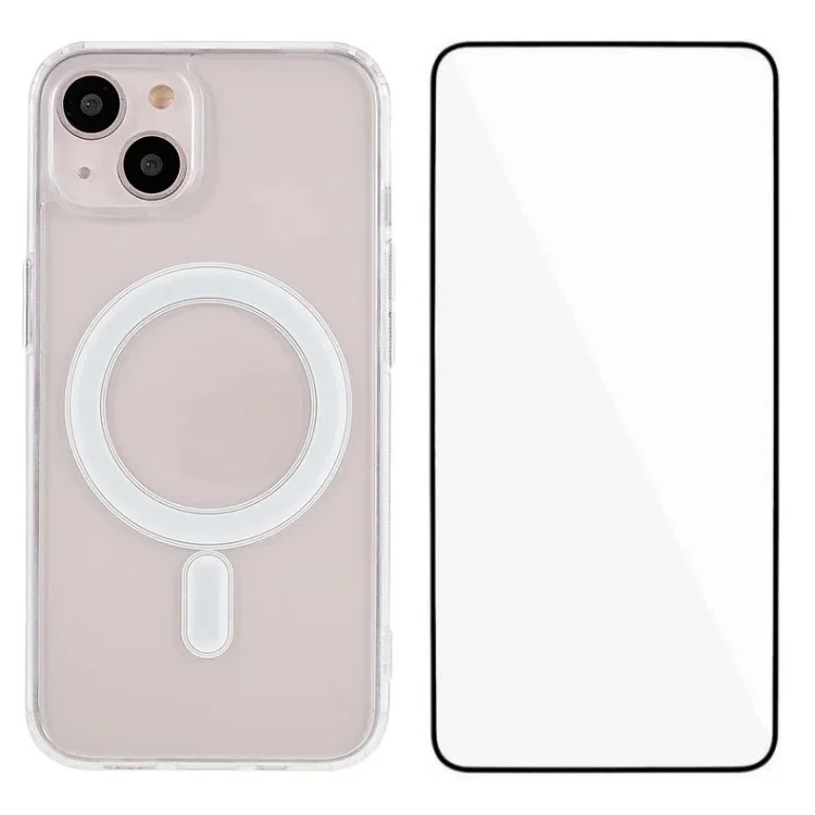 WANLONFENG Série LM Pour iPhone 13 Coque Magnétique Transparente en TPU + Acrylique avec Film de Protection d'écran (Grand Trou pour Objectif)