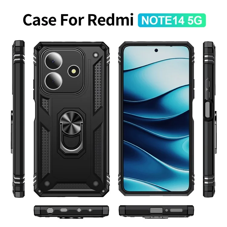 Funda para Xiaomi Redmi Note 14 5G de PC + TPU con Soporte - Negro