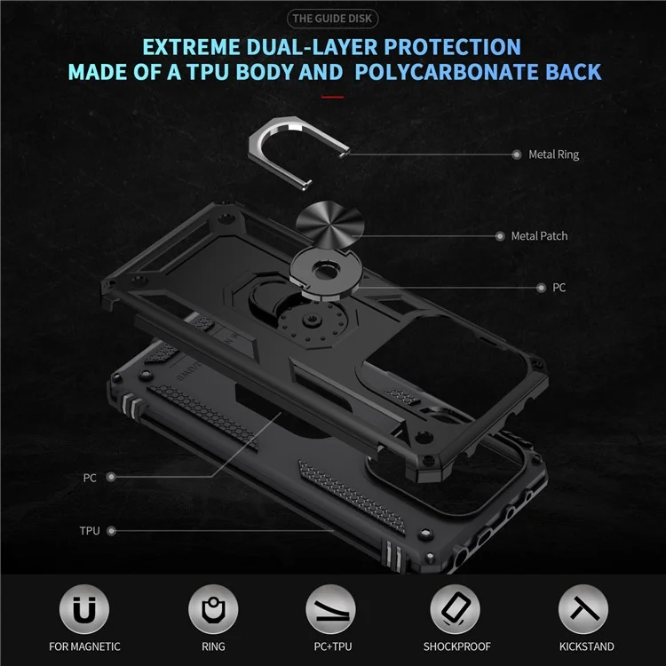 Funda para Xiaomi Redmi Note 14 5G de PC + TPU con Soporte - Negro
