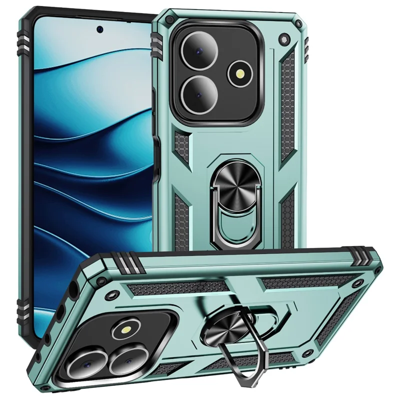 For Xiaomi Redmi Note 14 5G Case PC + TPU Phone Cover with Kickstand - Blackish Green