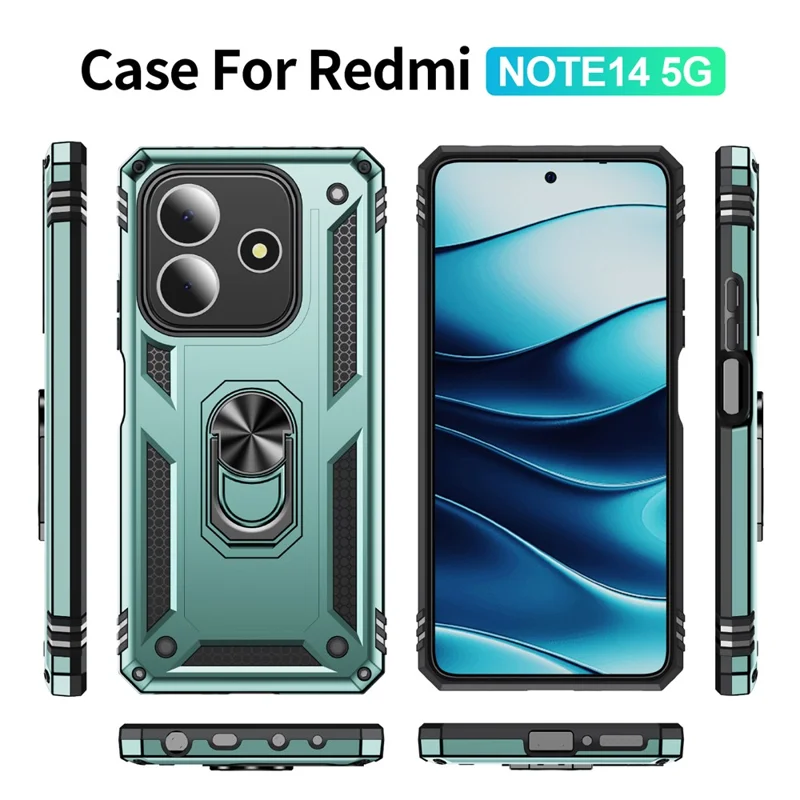 For Xiaomi Redmi Note 14 5G Case PC + TPU Phone Cover with Kickstand - Blackish Green