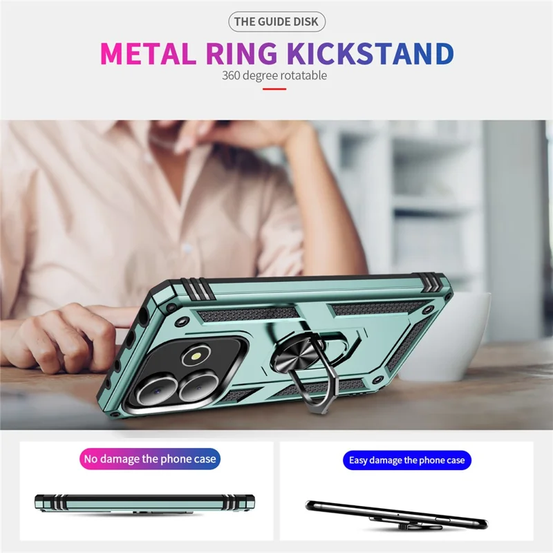 For Xiaomi Redmi Note 14 5G Case PC + TPU Phone Cover with Kickstand - Blackish Green