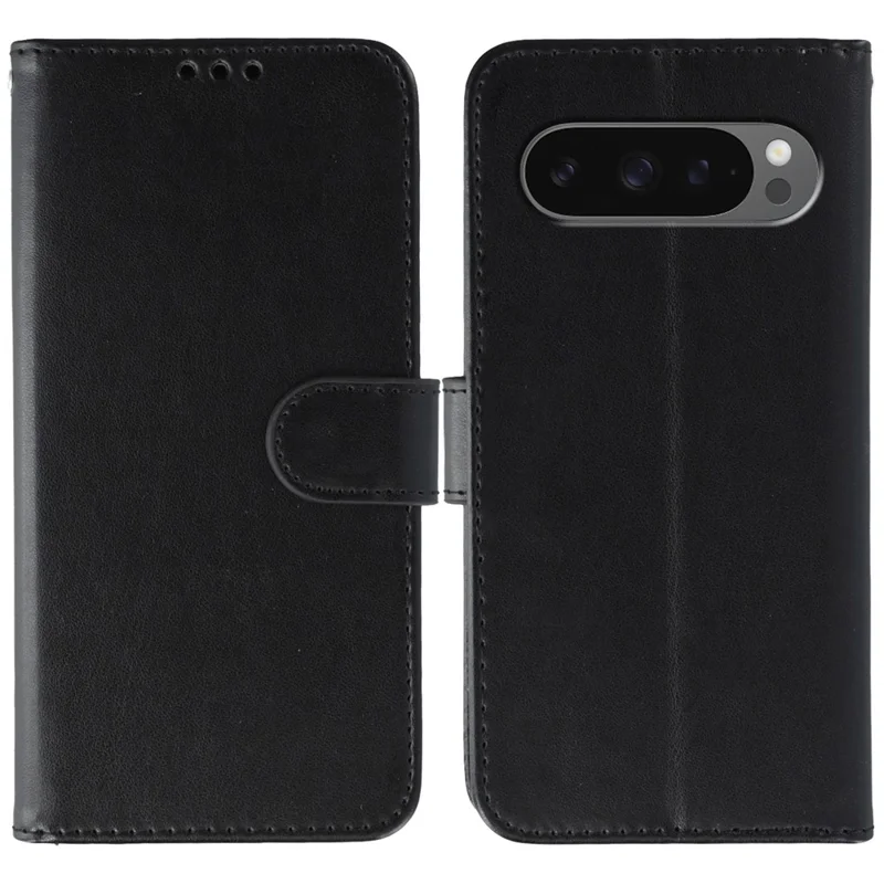 Phone Case For Google Pixel 10 / 10 Pro / 9 / 9 Pro PU Leather Flip Wallet Cover with Strap - Black