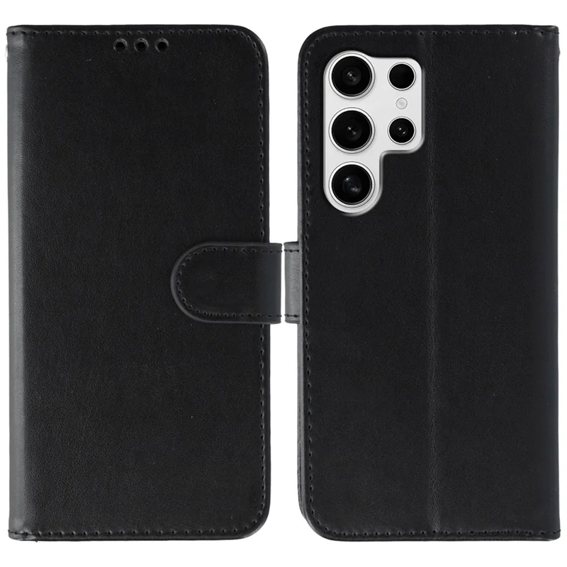 Voor Samsung Galaxy S25 Ultra Case PU Leather Flip Wallet Hoes met Bandje - Zwart