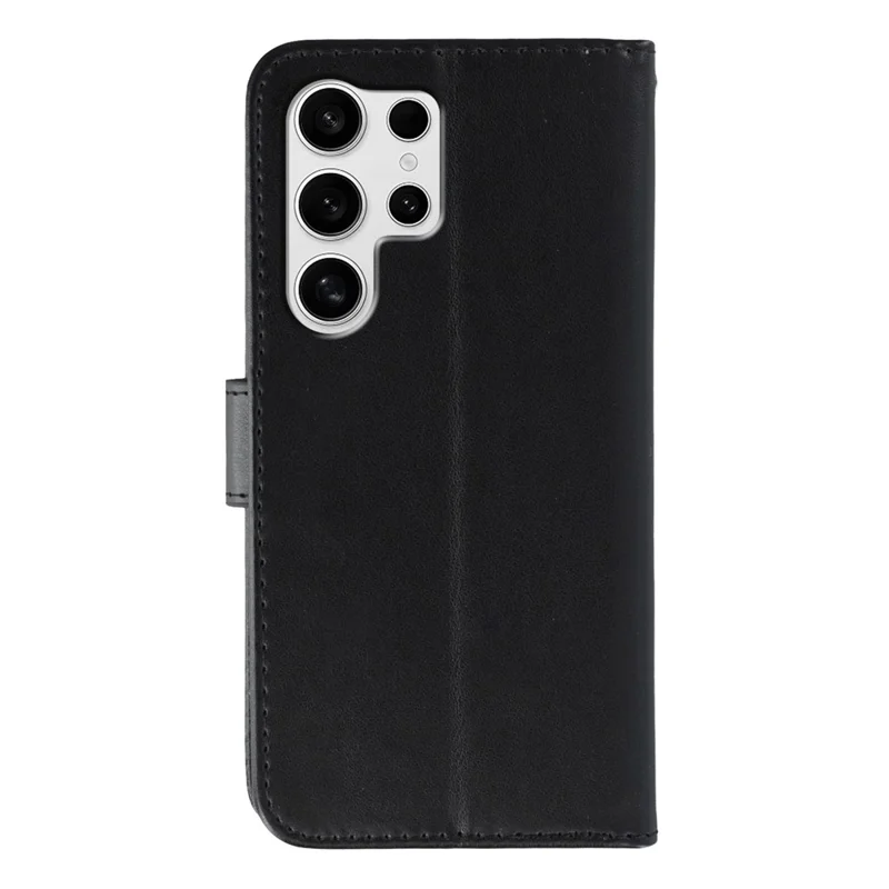 Voor Samsung Galaxy S25 Ultra Case PU Leather Flip Wallet Hoes met Bandje - Zwart