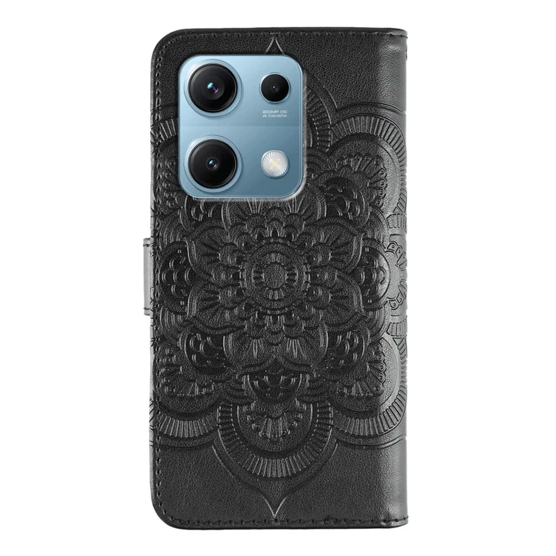 Cover per Xiaomi Redmi Note 14S 4G in Pelle con Design Mandala Stampato - Portafoglio Nero