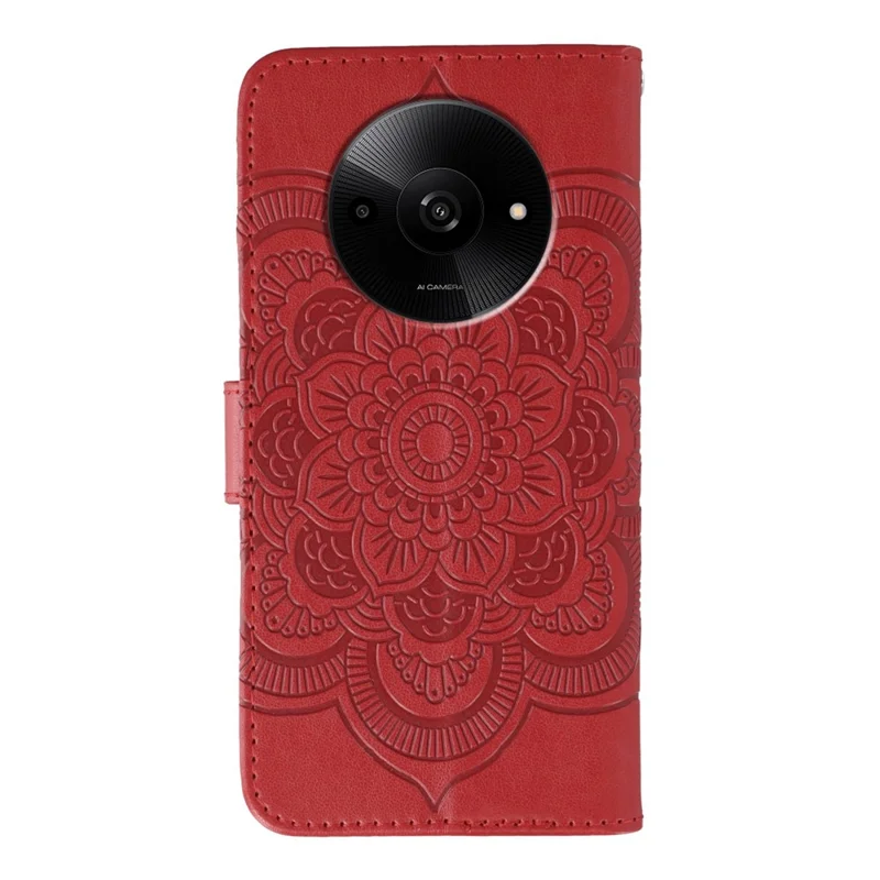 For Xiaomi Poco C61 4G / Redmi A3 4G Case PU Leather Mandala Imprinted Design Wallet Phone Cover - Red