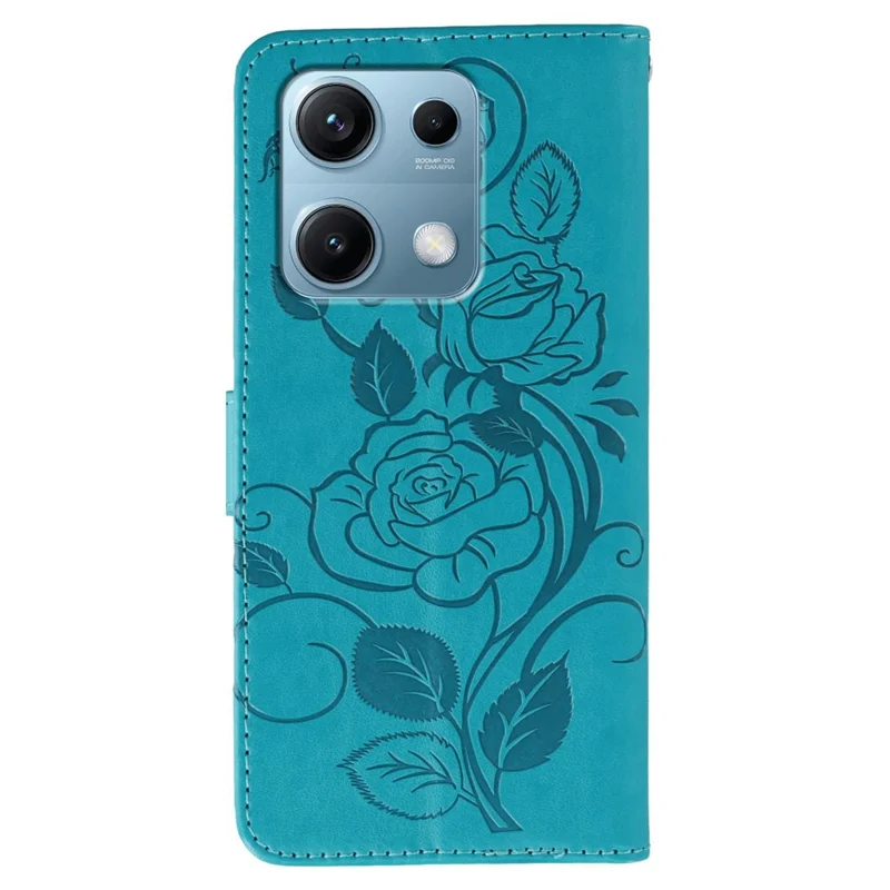 For Xiaomi Redmi Note 14S 4G / Note 13 Pro 4G / Poco M6 Pro 4G Case Wallet Stand Imprinted Rose Butterfly PU Leather Phone Cover - Blue