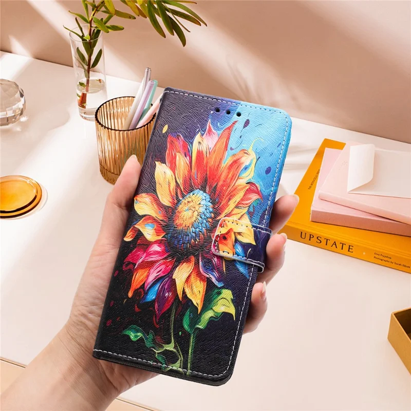 YX-2501 For iPhone 14 Pro Case Pattern Printing PU Leather Wallet Phone Cover with Lanyard - Sunflower