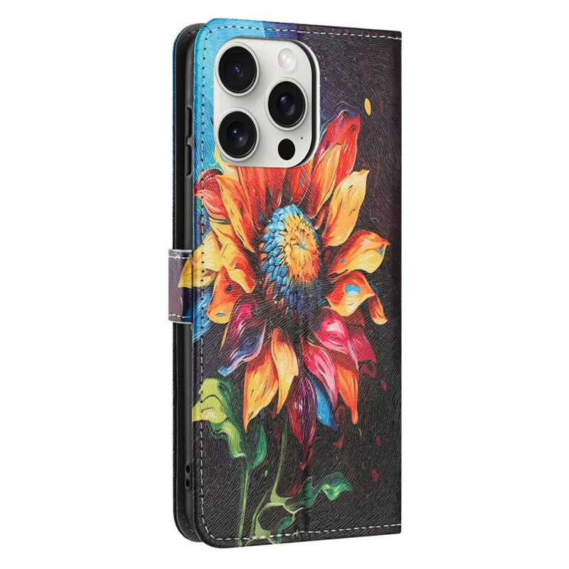 YX-2501 For iPhone 14 Pro Case Pattern Printing PU Leather Wallet Phone Cover with Lanyard - Sunflower