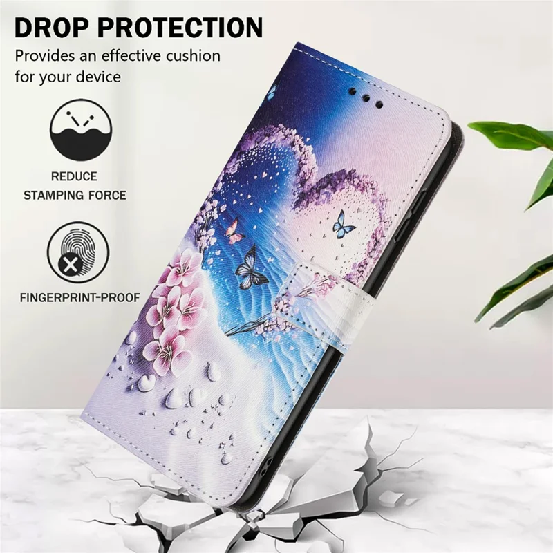 YX-2501 For iPhone 14 Pro Max Case Pattern Printing PU Leather Wallet Phone Cover with Lanyard - Heart Butterfly