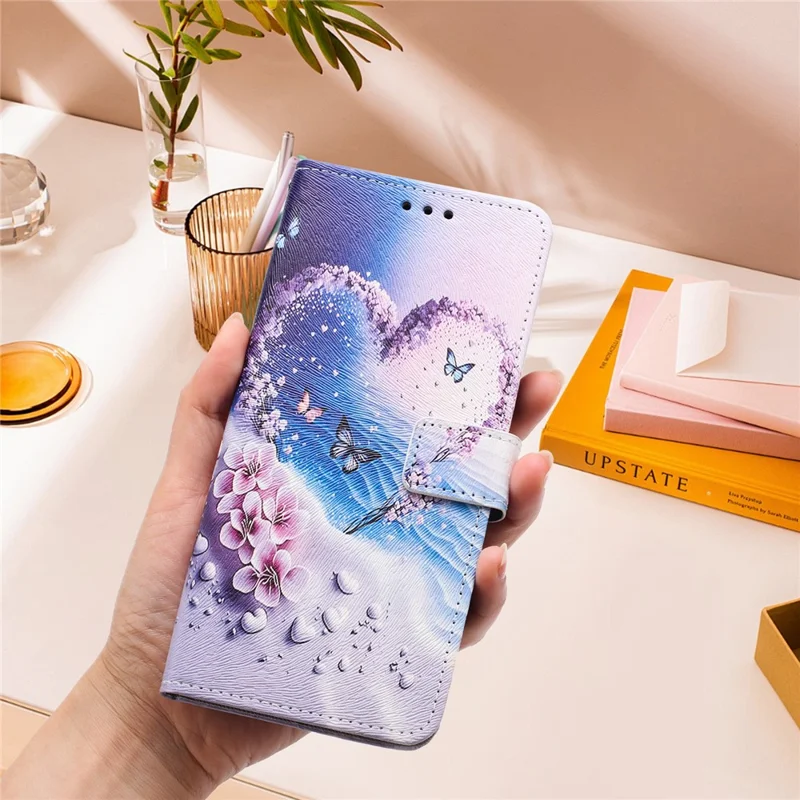 YX-2501 For iPhone 14 Pro Max Case Pattern Printing PU Leather Wallet Phone Cover with Lanyard - Heart Butterfly