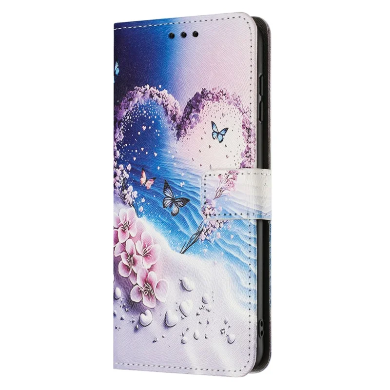 YX-2501 For iPhone 14 Pro Max Case Pattern Printing PU Leather Wallet Phone Cover with Lanyard - Heart Butterfly