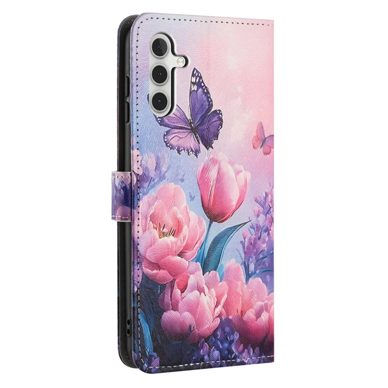 YX-2501 Per Samsung Galaxy A05s 4G Cover con Stampa a Motivi in Pelle PU Portafoglio con Cordino - Fiore Rosa e Farfalla