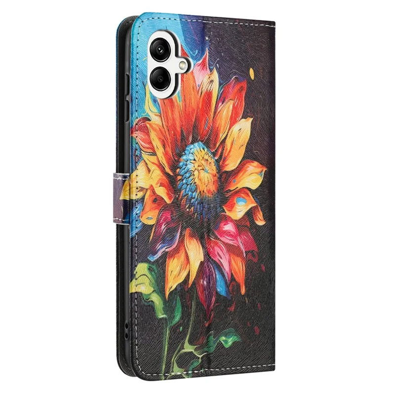 YX-2501 For Samsung Galaxy A06 5G  /  4G Case Pattern Printing PU Leather Wallet Phone Cover with Lanyard - Sunflower