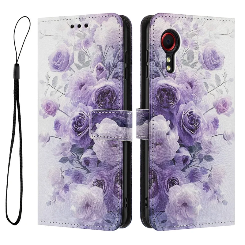 YX-2501 For Samsung Galaxy Xcover7 Case Pattern Printing PU Leather Wallet Phone Cover with Lanyard - Purple Rose