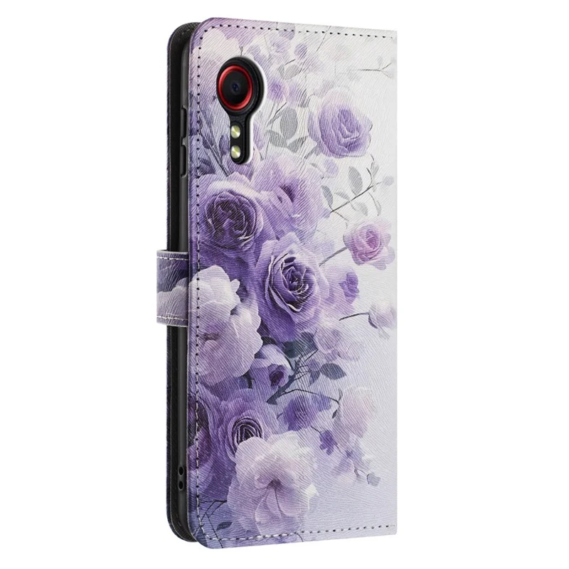 YX-2501 For Samsung Galaxy Xcover7 Case Pattern Printing PU Leather Wallet Phone Cover with Lanyard - Purple Rose