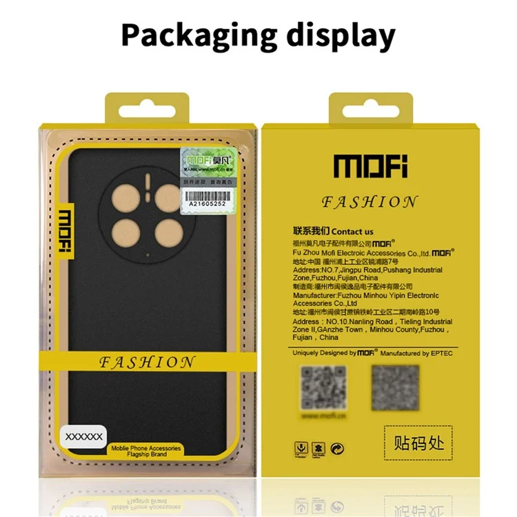 MOFI Shield Matte Série Pour Huawei Mate 50 Pro 4G Absorbing Ultra Slim Phone Case Hard PC Protection Back - le Noir