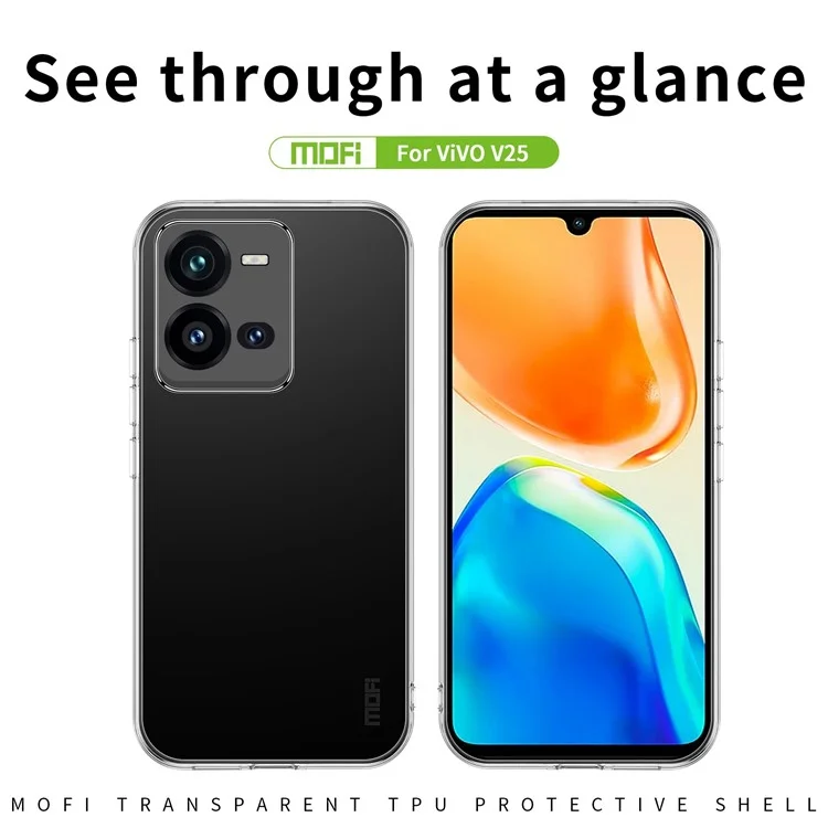 MOFI для vivo V25 5G Противоударный TPU-чехол, прозрачный кристалл, не желтеющий чехол-накладка для защиты телефона