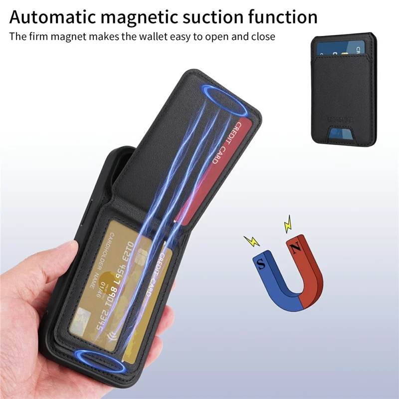 For iPhone 15 Magnetic Case BETOPNICE RFID Blocking Leather Phone Back Cover with Detachable Card Bag - Black
