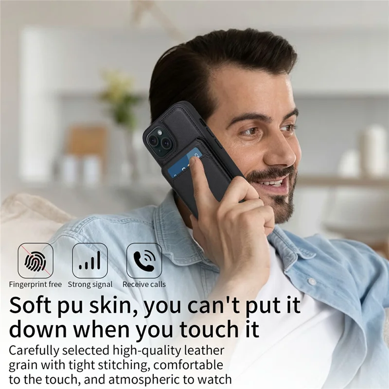 For iPhone 15 Magnetic Case BETOPNICE RFID Blocking Leather Phone Back Cover with Detachable Card Bag - Black