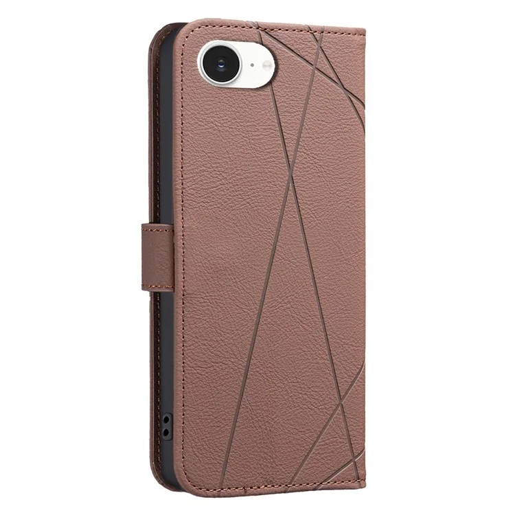 BINFEN COLOR BF35 Für iPhone 16e Hülle RFID-blockierender Geldbeutel Ständer Geometrisch geprägter Lederhandy-Hülle - Braun