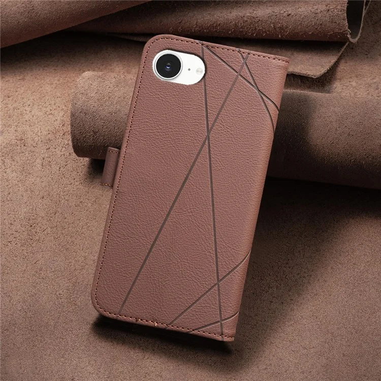 BINFEN COLOR BF35 Für iPhone 16e Hülle RFID-blockierender Geldbeutel Ständer Geometrisch geprägter Lederhandy-Hülle - Braun