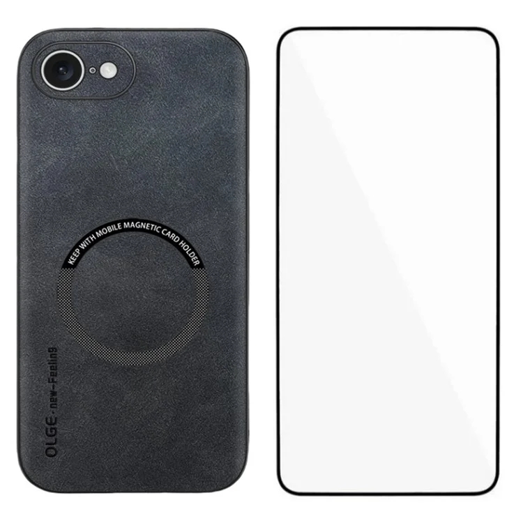 WANLONFENG YBP Série Capa Magnética com Película de Vidro Temperado para iPhone 16e - Couro PU + TPU, Recortes Precisos - Preto