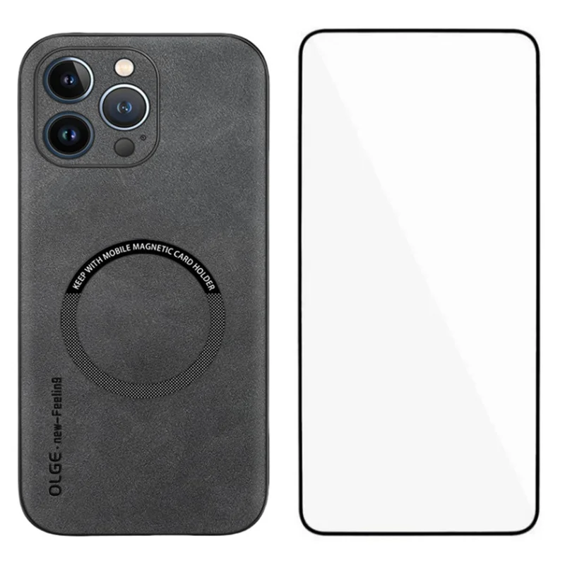 WANLONFENG YBP Series For iPhone 16 Pro Magnetic Case with Tempered Glass Film PU Leather + TPU Phone Cover Precise Cutouts - Grey