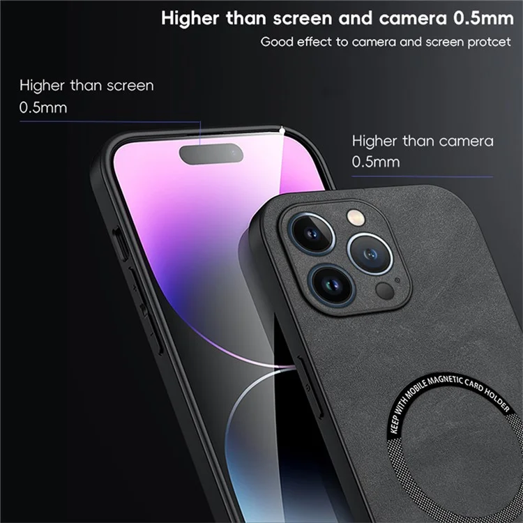 WANLONFENG Série YBP para iPhone 15 Pro Capa Magnética com Película de Vidro Temperado Couro PU + Capa de Telefone TPU com Recortes Precisos - Preto