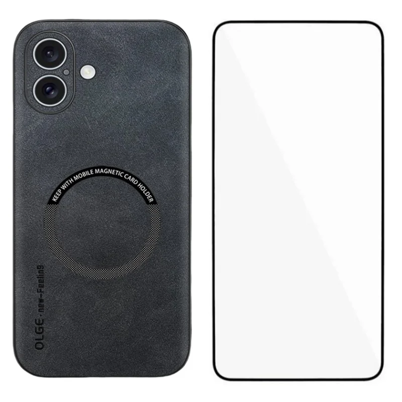 WANLONFENG Série YBP para iPhone 16 Capa Magnética com Película de Vidro Temperado Couro PU + Capa de Telefone TPU Recortes Precisos - Preto