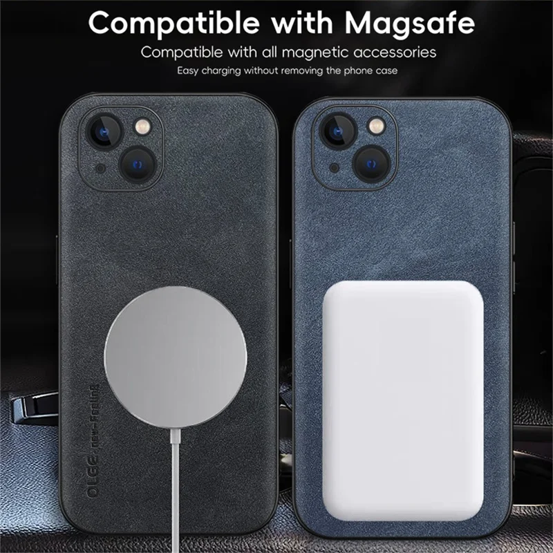 WANLONFENG YBP Série Capa Magnética com Película de Vidro Temperado para iPhone 14 - Couro PU + Capa de Telefone TPU com Recortes Precisos - Azul