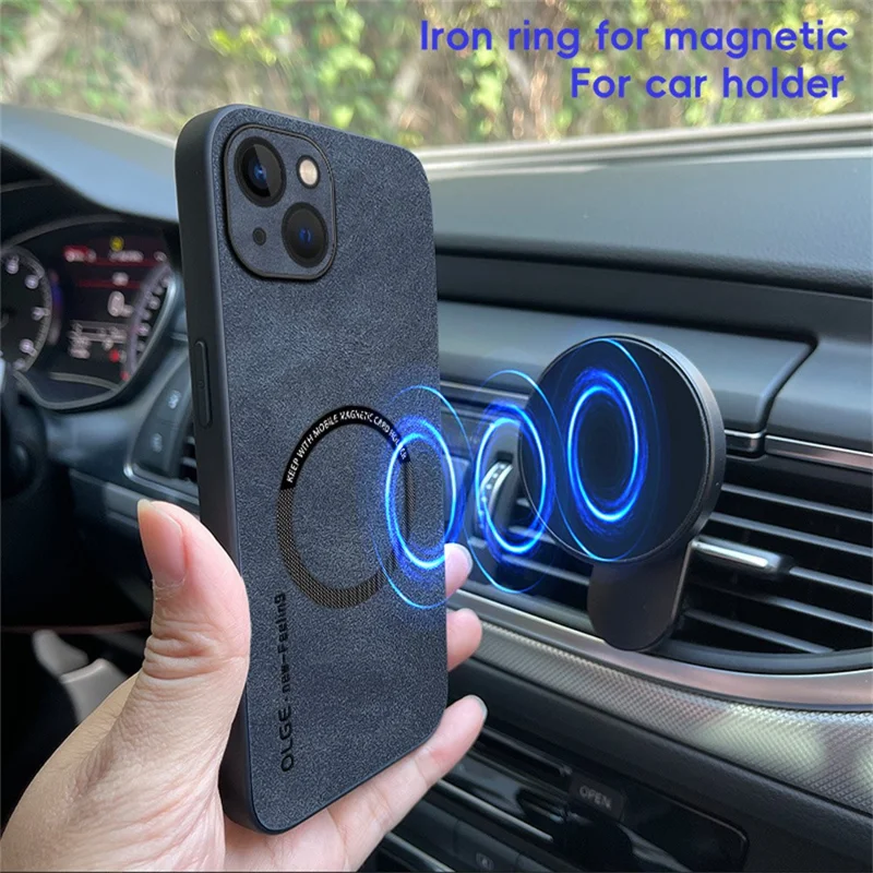 WANLONFENG YBP Série Capa Magnética com Película de Vidro Temperado para iPhone 14 - Couro PU + Capa de Telefone TPU com Recortes Precisos - Azul