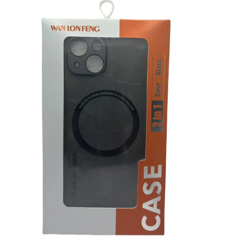 WANLONFENG YBP Série Capa Magnética com Película de Vidro Temperado para iPhone 14 - Couro PU + Capa de Telefone TPU com Recortes Precisos - Azul