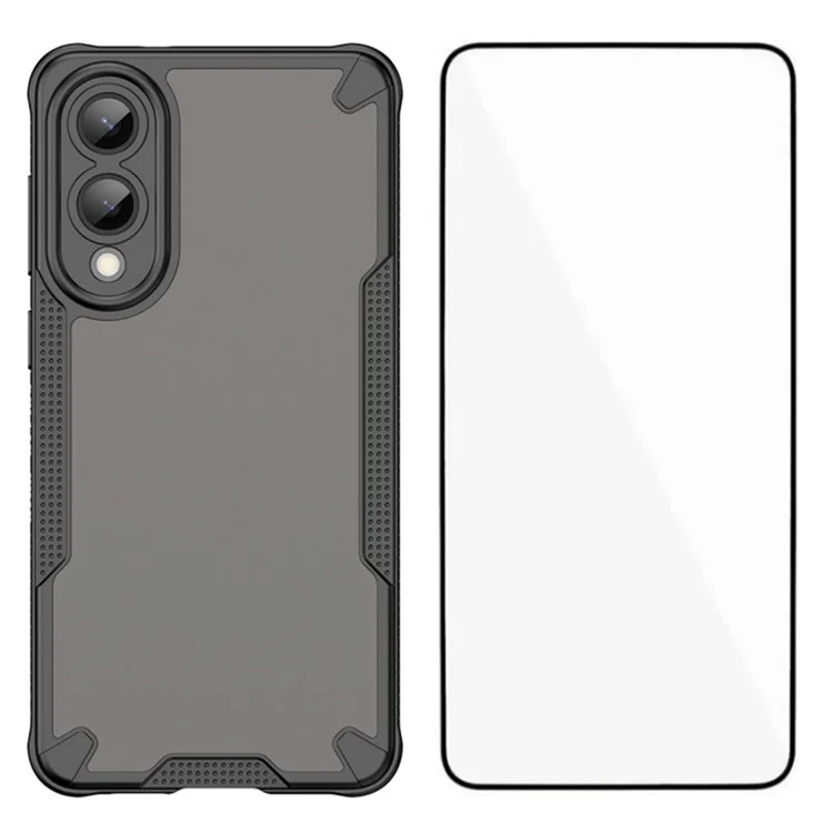 WANLONFENG MFFJ Series For Samsung Galaxy S25 Slim / S25 Edge Case Anti Drop TPU + Acrylic Phone Back Cover with Screen Film - Black