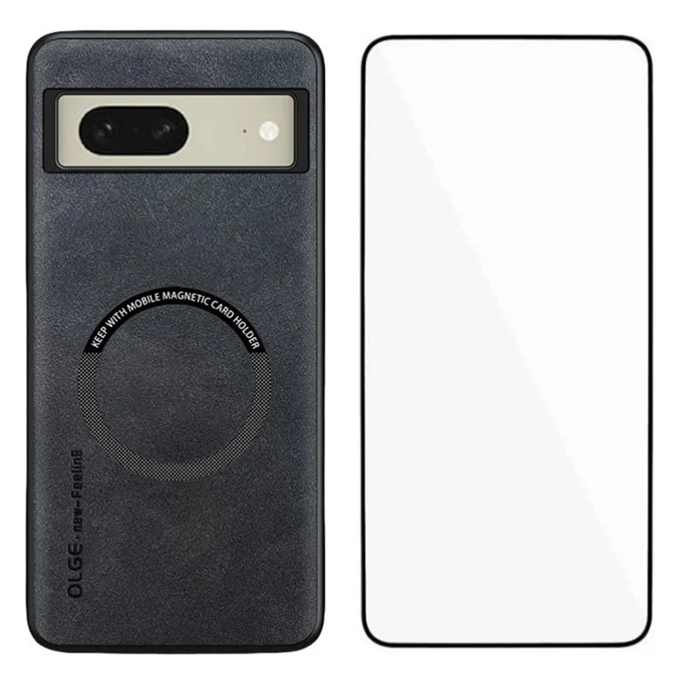 Capa Magnética WANLONFENG YBP Série para Google Pixel 8 com Película de Vidro Temperado, Couro PU + Capa de Telefone TPU com Grande Recorte - Preto