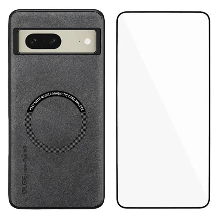 WANLONFENG YBP Serie per Google Pixel 8a Cover Magnetica con Pellicola in Vetro Temperato in Pelle PU + TPU per Telefono con Ampia Apertura - Grigio