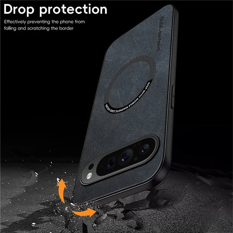 WANLONFENG Série YBP pour Google Pixel 9 Pro Étui magnétique avec film en verre trempé Housse de téléphone en cuir PU + TPU Découpe large - Noir