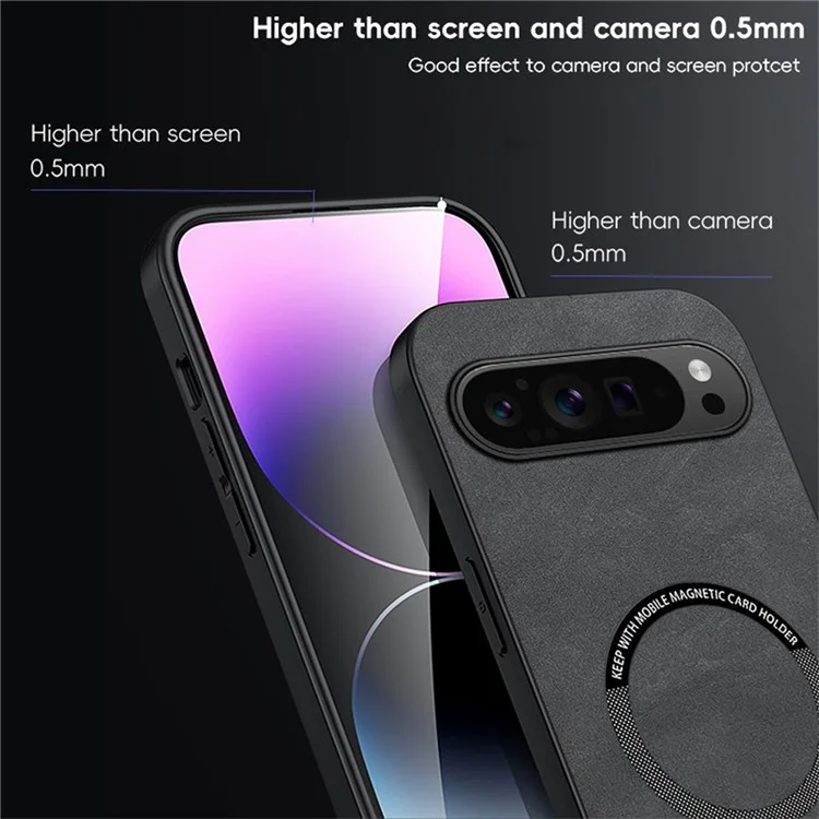 WANLONFENG Série YBP pour Google Pixel 9 Pro Étui magnétique avec film en verre trempé Housse de téléphone en cuir PU + TPU Découpe large - Noir