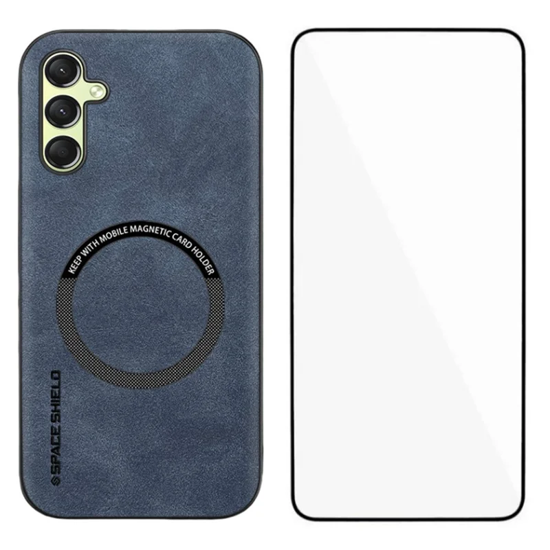 WANLONFENG YBP Series For Samsung Galaxy A16 5G  /  4G Magnetic Case with Tempered Glass Film PU Leather + TPU Phone Cover Large Cutout - Blue