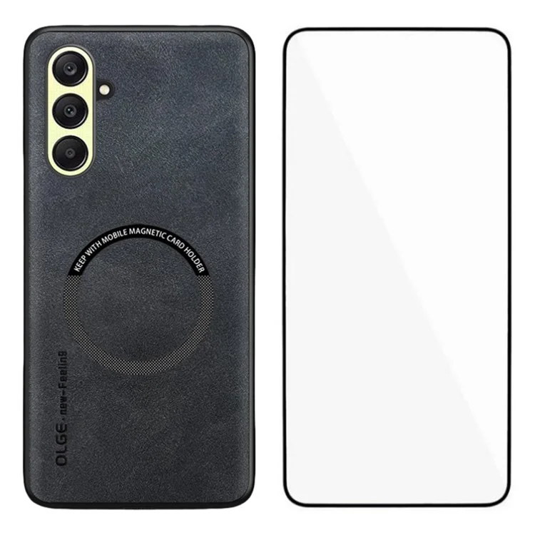 WANLONFENG YBP Series For Samsung Galaxy A26 5G Magnetic Case with Tempered Glass Film PU + TPU Phone Cover Large Cutout - Black