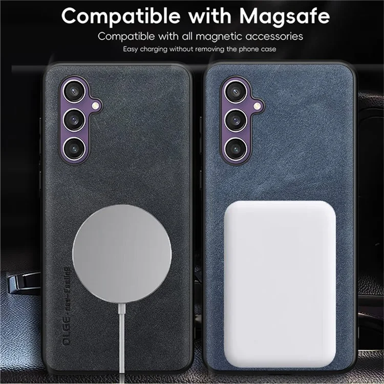 WANLONFENG YBP Series For Samsung Galaxy S23 FE Magnetic Case with Tempered Glass Film PU + TPU Phone Cover Large Cutout - Black