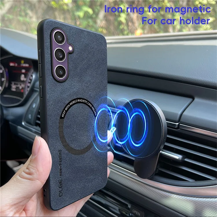 WANLONFENG YBP Series For Samsung Galaxy S23 FE Magnetic Case with Tempered Glass Film PU + TPU Phone Cover Large Cutout - Black