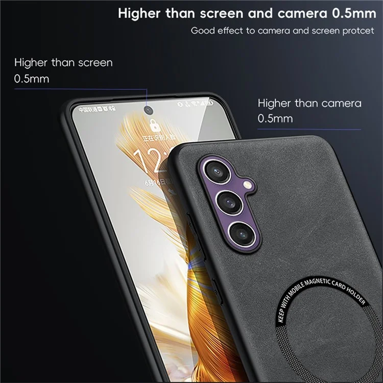 WANLONFENG YBP Series For Samsung Galaxy S23 FE Magnetic Case with Tempered Glass Film PU + TPU Phone Cover Large Cutout - Black