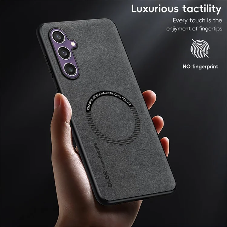 WANLONFENG YBP Series For Samsung Galaxy S23 FE Magnetic Case with Tempered Glass Film PU + TPU Phone Cover Large Cutout - Black