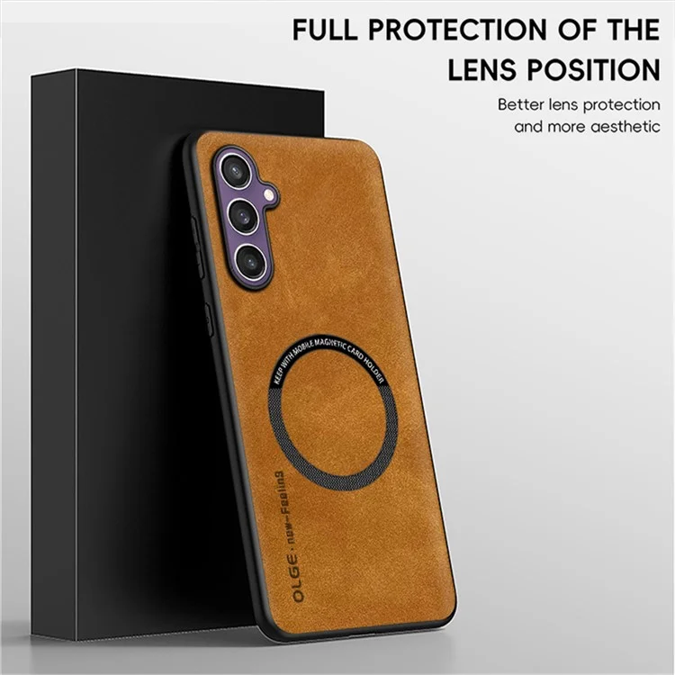 WANLONFENG YBP Series For Samsung Galaxy S23 FE Magnetic Case with Tempered Glass Film PU + TPU Phone Cover Large Cutout - Black