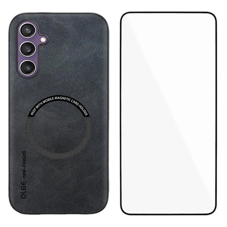 WANLONFENG Série YBP Étui Magnétique avec Film en Verre Trempé pour Samsung Galaxy S24 - Housse de Téléphone PU + TPU Grande Découpe - Noir
