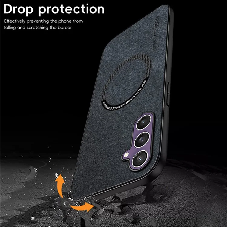 WANLONFENG Série YBP Étui Magnétique avec Film en Verre Trempé pour Samsung Galaxy S24 - Housse de Téléphone PU + TPU Grande Découpe - Noir